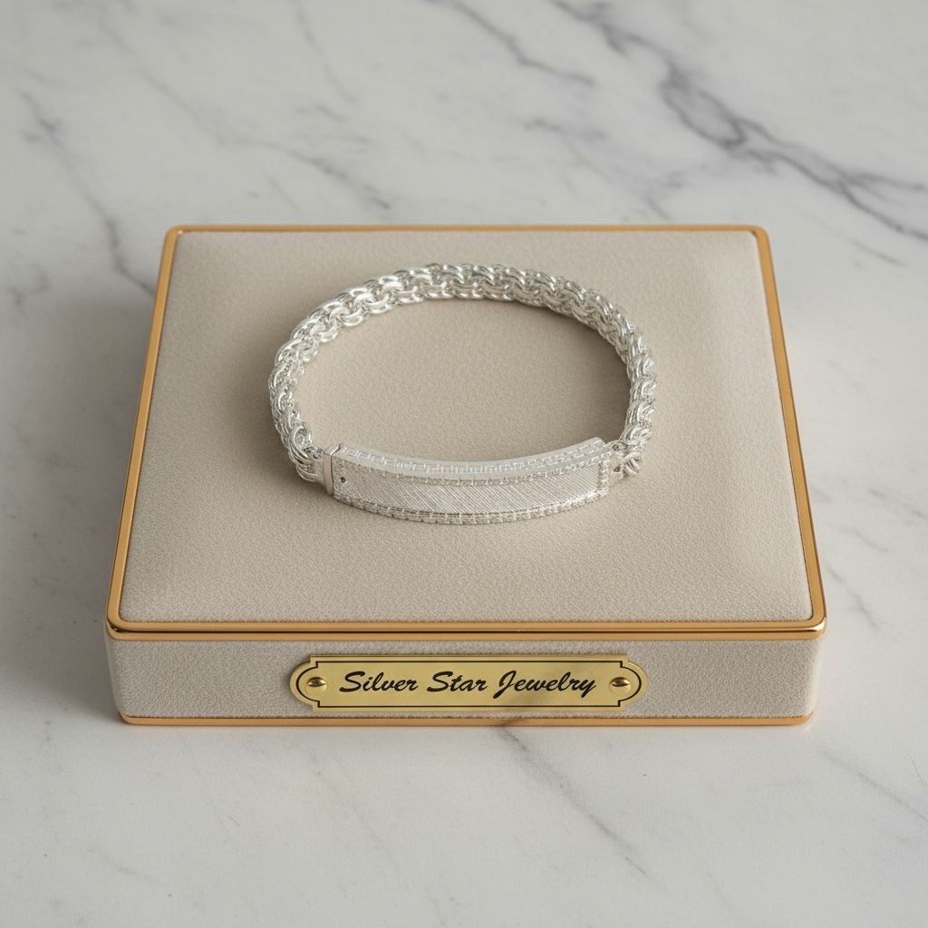 Pulsera Esclava Tejida con Placa Grabada para Hombre 8”