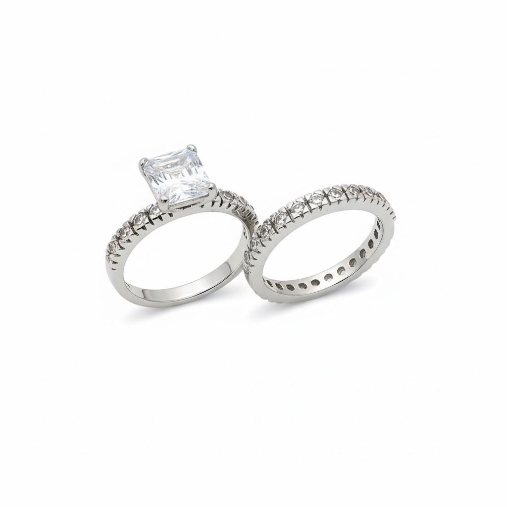 Set de Argollas de Compromiso Princess y Eternidad Pavé Talla 7