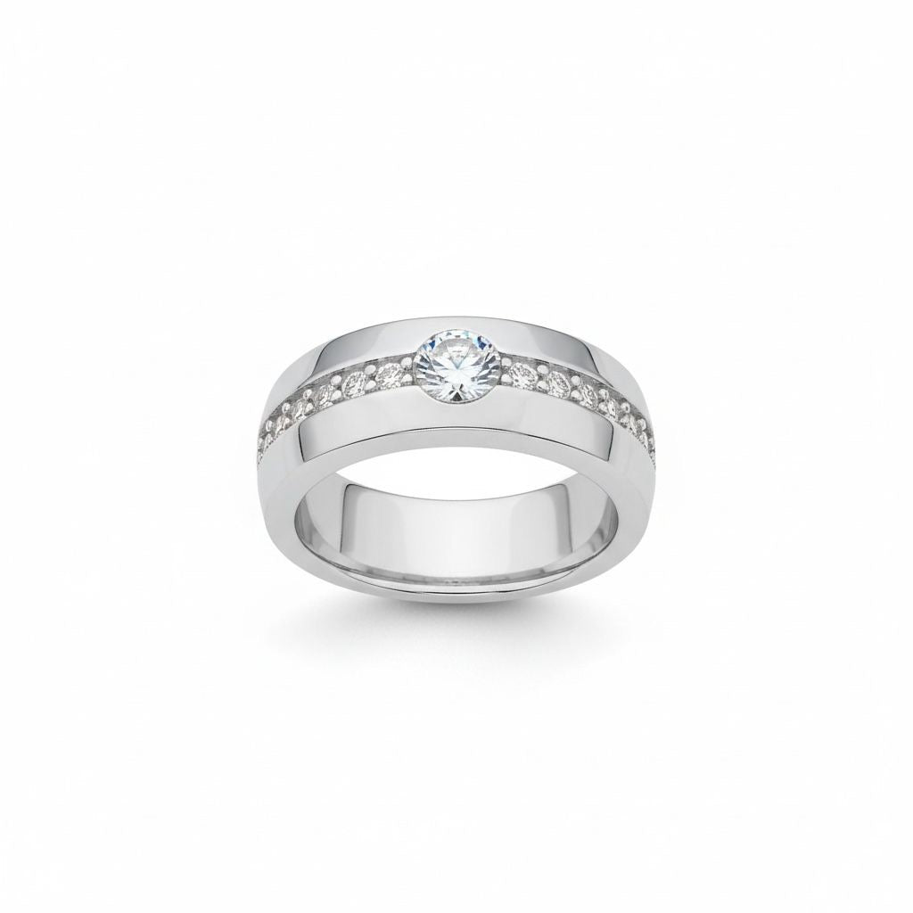 Anillo Solitario Hombre Zirconia Redonda Talla 9 y 11