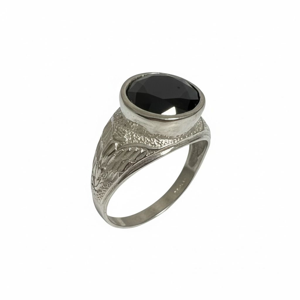 Anillo Sello Hombre Ónix Negro Oval  Talla 12.5