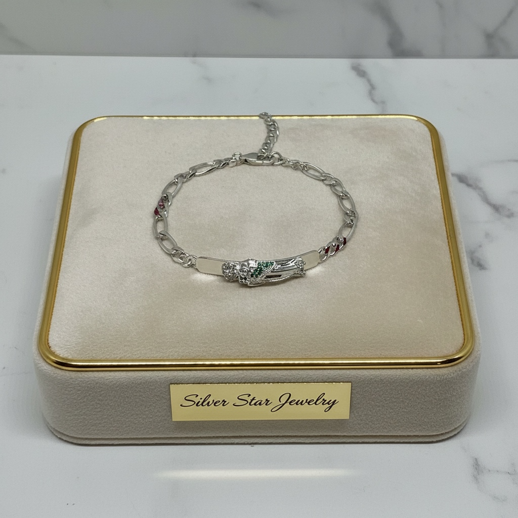 Pulsera Figaro Mano de Fátima con Zirconia