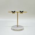 Aretes Topo Mariposa Esmalte Negro y Amarillo