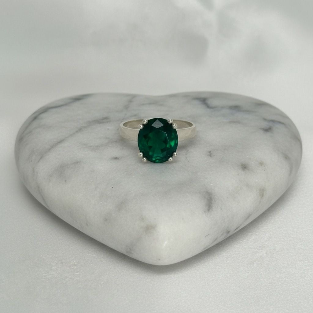 Anillo Solitario Zirconia Esmeralda Verde Talla 9