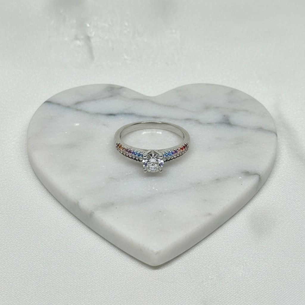 Anillo Solitario Arcoíris Pavé Talla 7