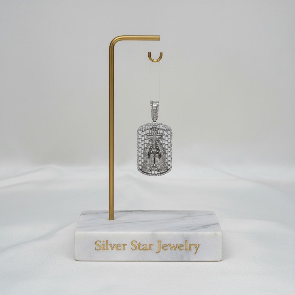 Dije Placa Dog Tag Cristo con Zirconias Baguette