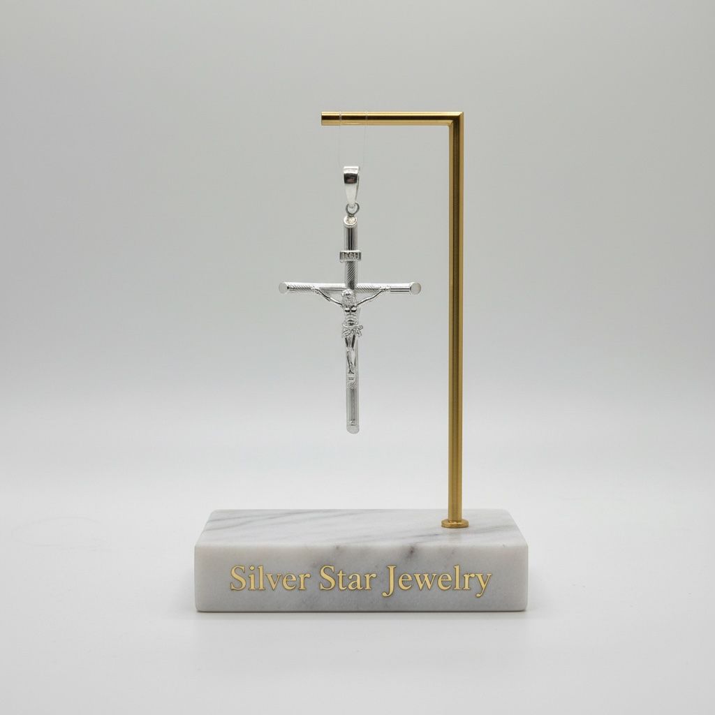 Dije Crucifijo Cristo con Textura de Estrías y Plaquita INRI