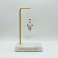 Dije Dúo con Piedra Natural Rosa Cabochon y Zirconia Gota