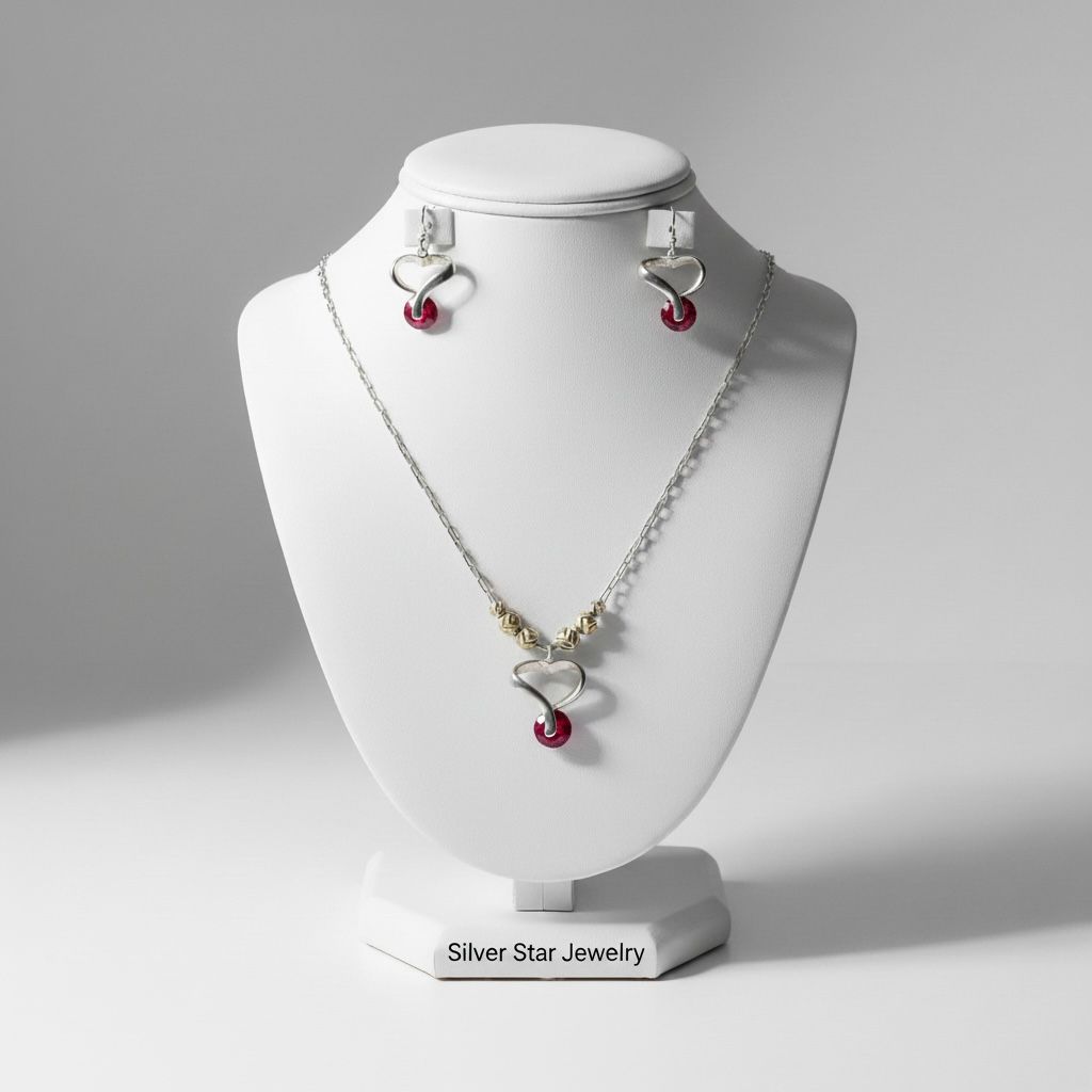 Set Corazón Abierto con Piedra Roja