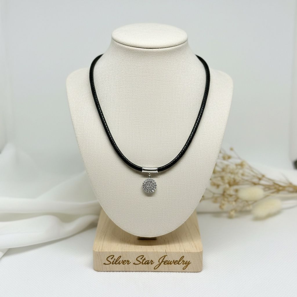 Choker Cordón Negro con Dije Circular Zirconias