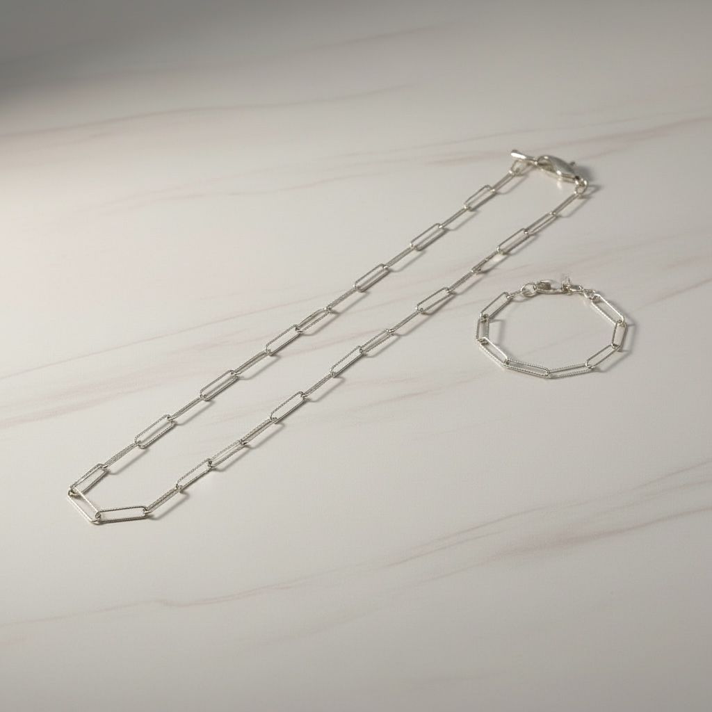Set Cadena Paperclip Collar y Pulsera